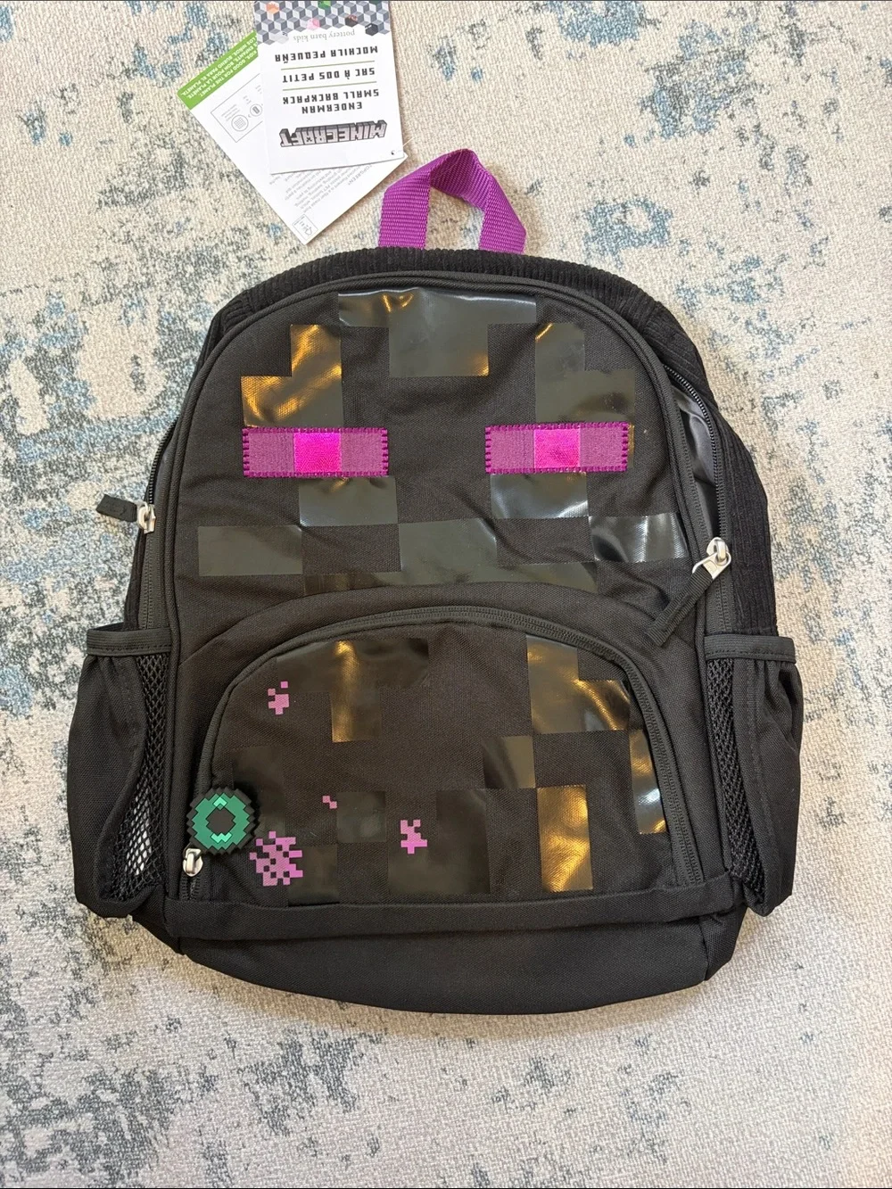 Pottery Barn Kids Black Backpack with Bright Pink Pixel Accents